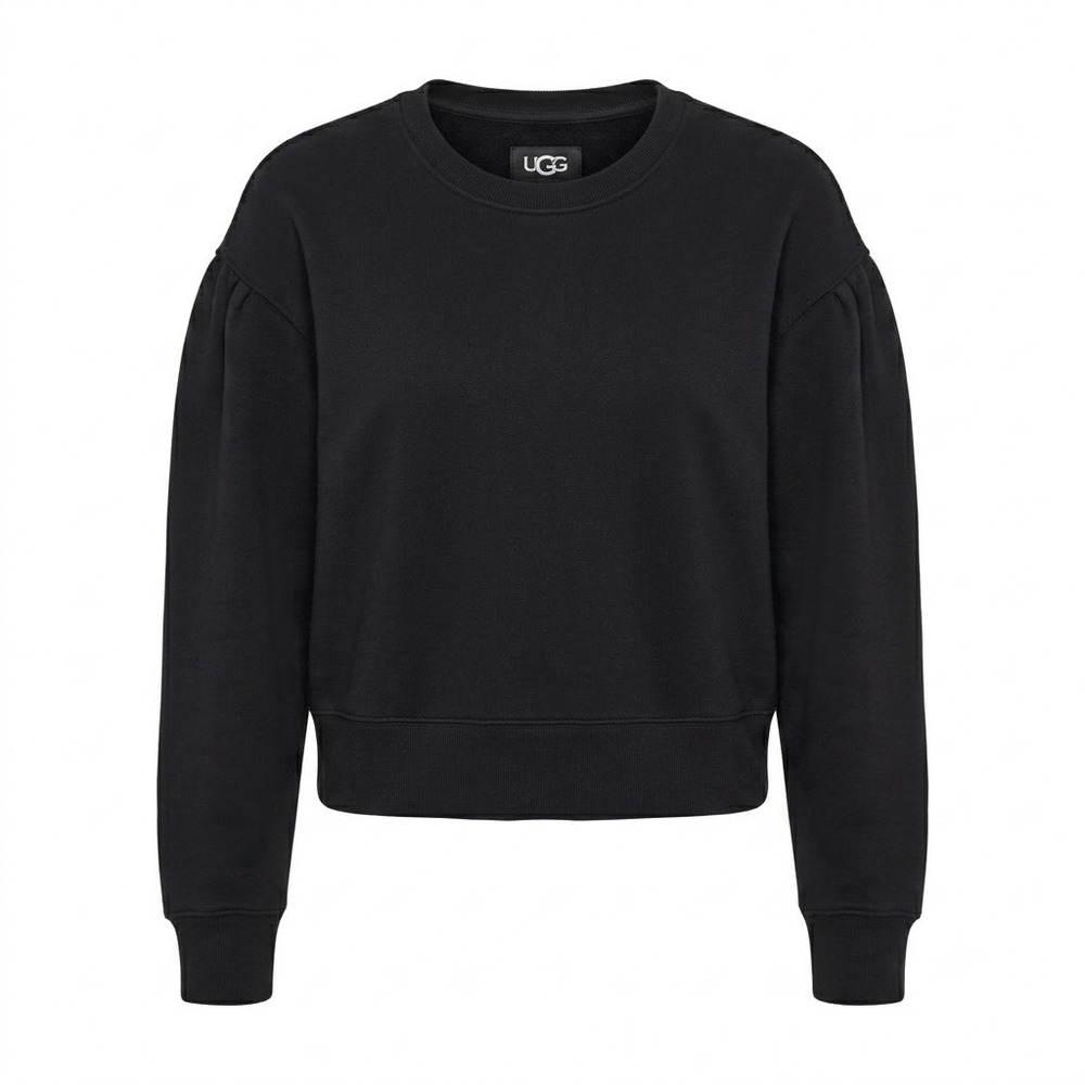 NEW UGG LARGE Tenley Crewneck Sweatshirt Black Puff Sleeve Cropped Pullover - AC